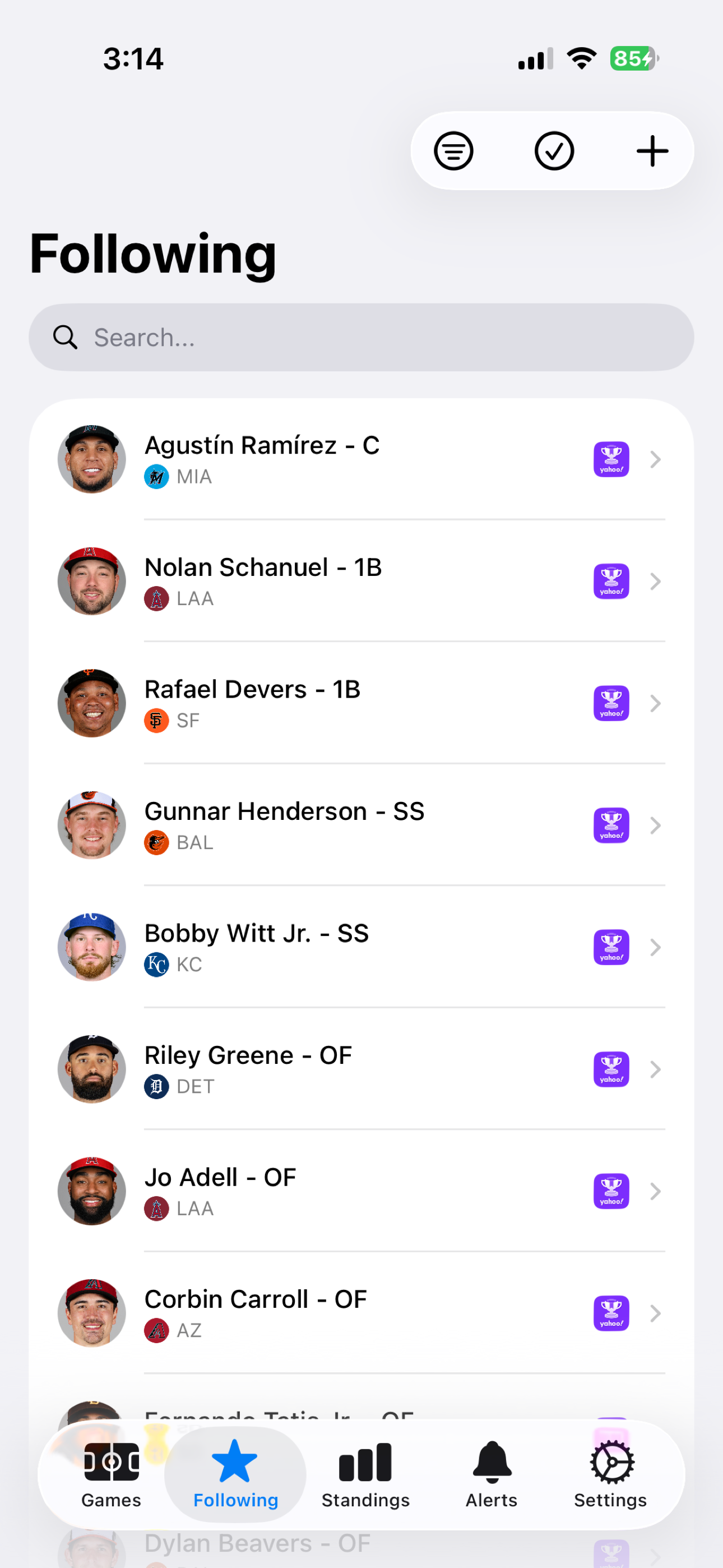 Following list with fantasy league tags